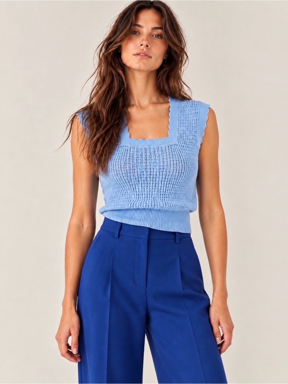 Vintage Made in Scotland Baby Blue Square-Neck Wool Knit Sweater Vest, S/M